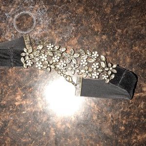 Black velvet choker floral rhinestone